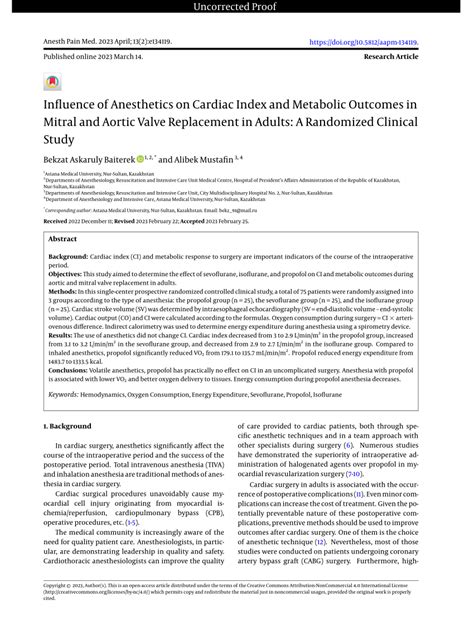 Pdf Influence Of Anesthetics On Cardiac Index And Metabolic Outcomes