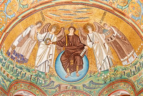 Ravenna Mosaik Yesus Kristus Pantokrator Dari Kera Presbytery Di Gereja