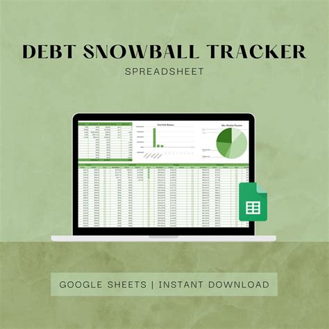 Debt Snowball Google Sheets Spreadsheet In Green Monthly Debt Etsy