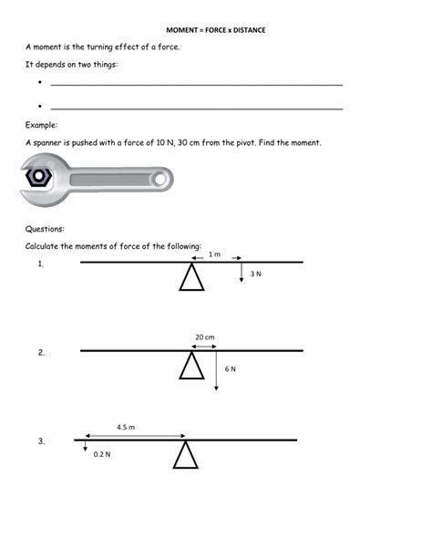 Moments In Physics Worksheet Force And Distance