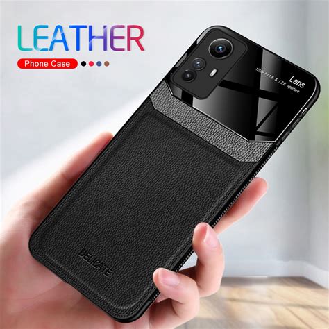 Redmi Note12S Case Silicone Frame Leather Texture Pc Plexiglass Cover