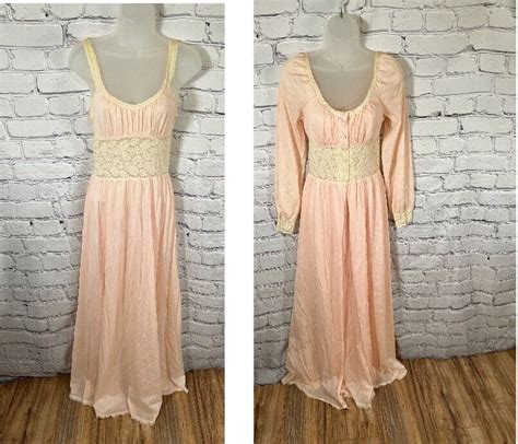 Vintage Lingerie Slip Nightgown Robe Set Soft Pink Gem