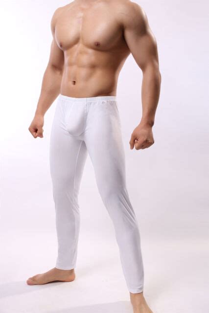 Mens Smooth Bulge Pouch Long Johns Pants Basic Underpants Soft Ice