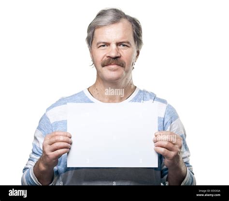 Mature Man Holding A Blank Billboard Isolated On White Background Stock Photo Alamy