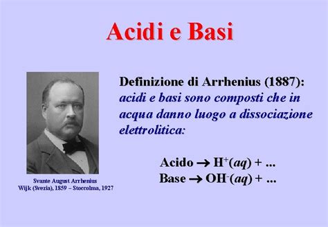 Acidi E Basi Definizione Di Arrhenius 1887 Acidi