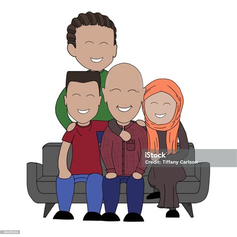 Family Of Four Cartoon Drawing Stock Illustration - Download Image Now - Adult, Boys, Cartoon ...