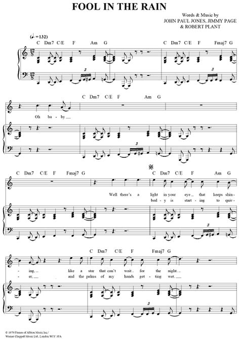 Fool In The Rain Sheet Music By Led Zeppelin For Pianovocalchords