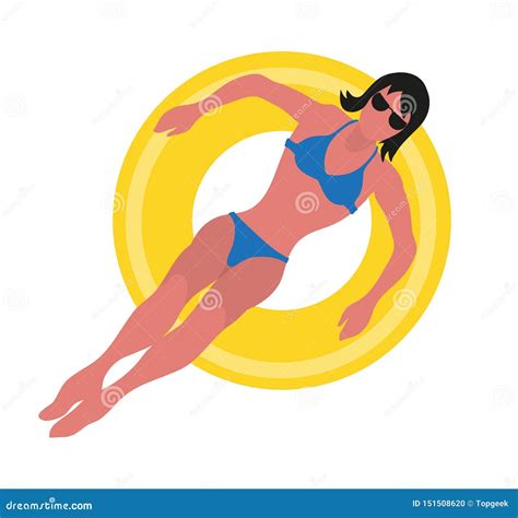 Summer Time Woman In Bikini On Inflatable Ring Stock Vector