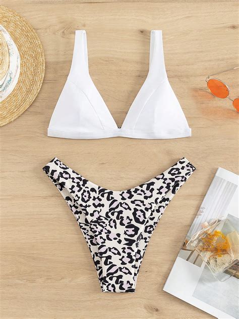 Bañador bikini con estampado de leopardo triángulo corte alto Mode de