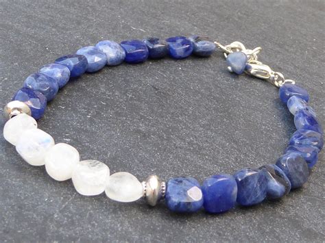 Bracelet Pierre Bleu Et Blancbracelet Pierre Naturelle Etsy France