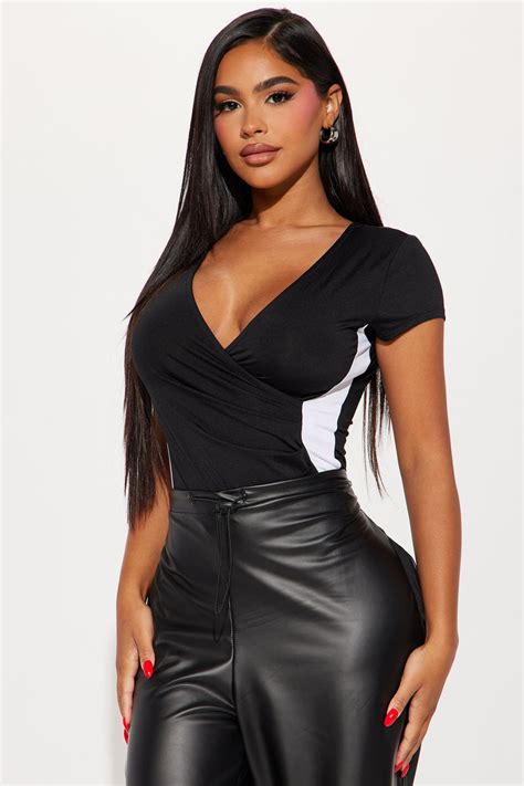 Amari Surplice Bodysuit Black White Fashion Nova Bodysuits