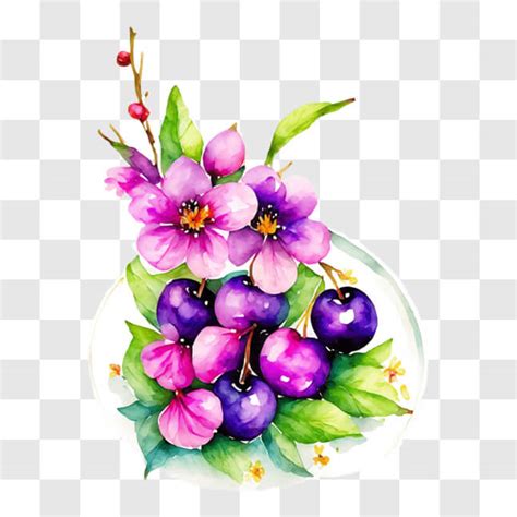 Descarga Hermosa Pintura Al Acuarela De Flores Moradas Y Hojas Verdes