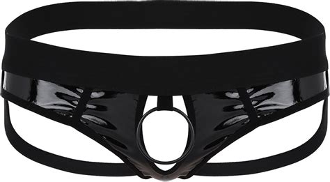 Amazon MSemis Men S Sexy Faux Leather Open Front Bikini Thong G String Lingerie T Back With
