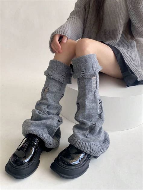 Pair Women S Millennium Hot Girl Leg Warmers American Retro Preppy Style Folded Leg Hole