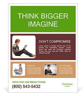 man sitting  working  laptop computer poster template design id