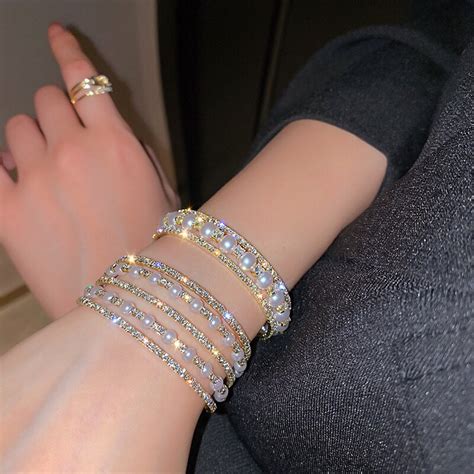 FYUAN Pulsera Geom Trica Multicapa Con Diamantes De Imitaci N Para