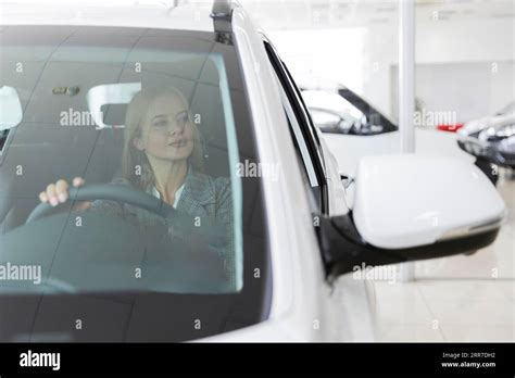 Blonde Woman Car Stock Photo Alamy