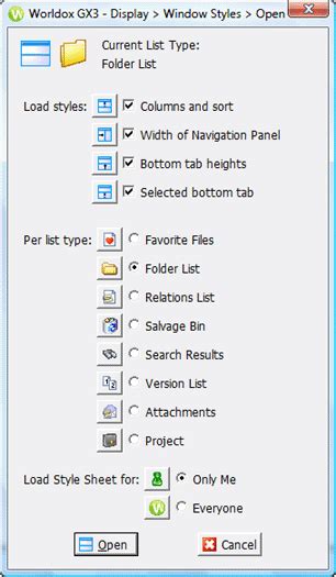display window styles open dialog