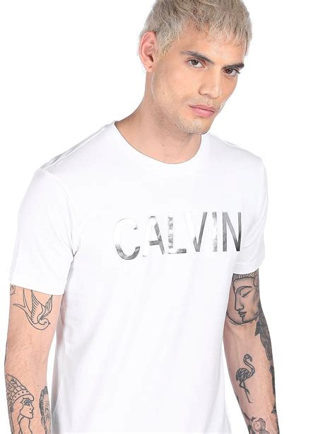 Buy Calvin Klein Men White Crew Neck Brand Print T Shirt