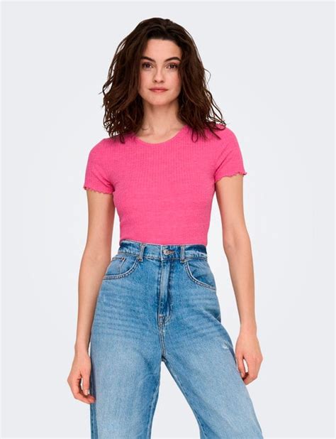 Only Emma Short Sleeve Short Top Pink Yarrow Tops