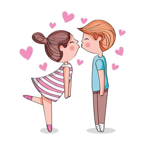 Linda Pareja Besándose Cartoonillustration Vector Premium