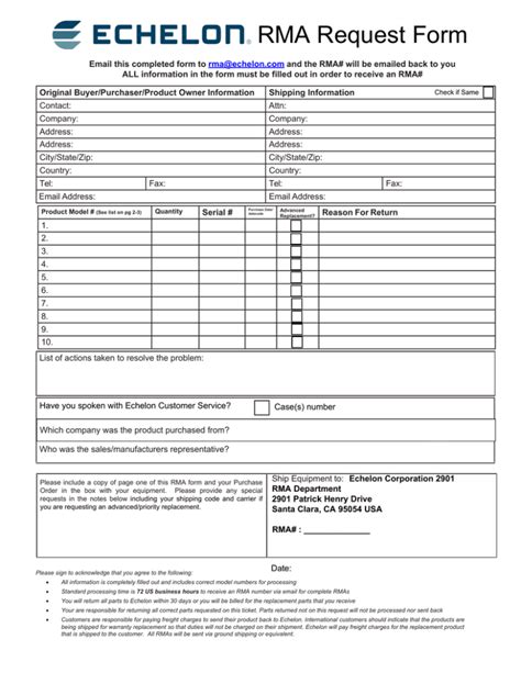 Rma Form Template