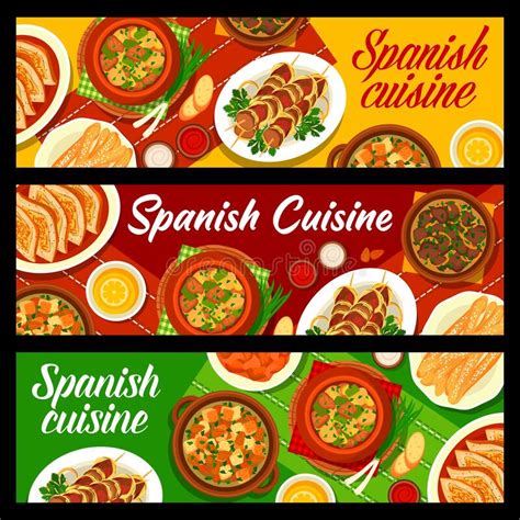 Spanish Cuisine Restaurant Menu Banners Stock Vector Illustration Of