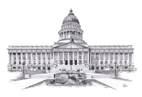 Utah State Capitol Drawing by Andrew Aagard