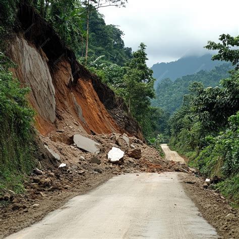 landslide  blocked  road   mountainous region  debris