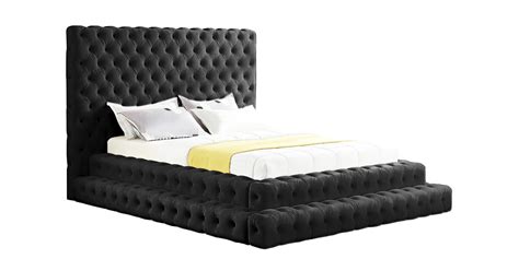 Tufted Black Velvet King Platform Bed Lexi Meridian Contemporary Modern