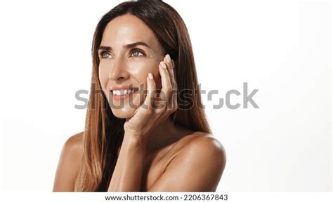 Beauty Portrait Mature Woman Smiling Hand Stock Photo 2206367843 Shutterstock