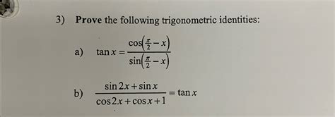 Solved Prove The Following Trigonometric Chegg