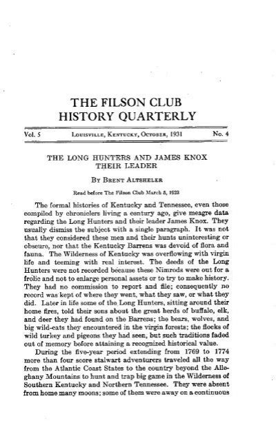 the filson club history quarterly - The Filson Historical Society