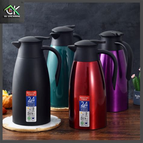 READY STOCK L Stainless Steel Thermos Flask Pot Double Vacuum Cold Hot Drinks Storage