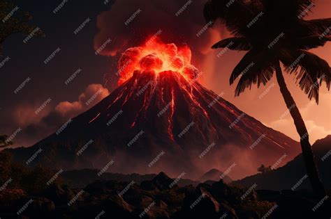 Premium Photo | Volcano eruption with lava flow