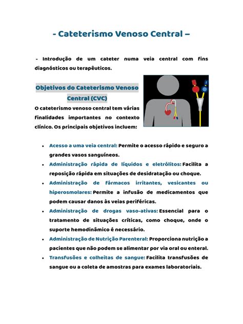 Como Se Escreve Cateterismo - Cateterismo Venoso Central: Objetivos e Tipos | PDF | Veia | Coração
