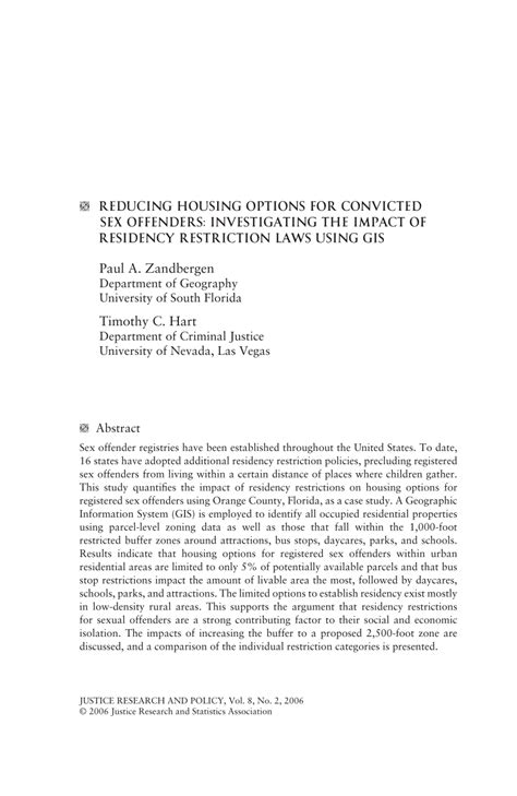 Pdf Reducing Housing Options For Convicted Sex Offenders Investigating The Impact Of