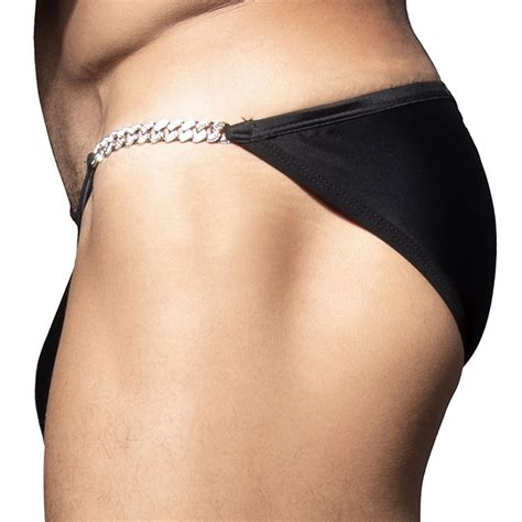 Andrew Christian Slip De Bain Bikini Unleashed Bling Chain Noir INDERWEAR