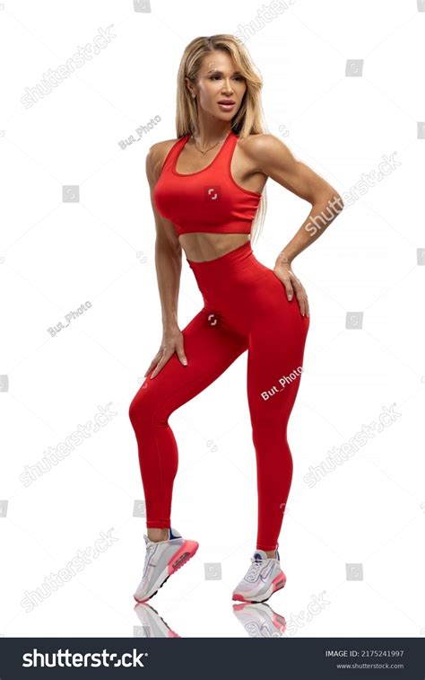 Blonde Fit Girl Red Leggings Top Stock Photo 2175241997 Shutterstock