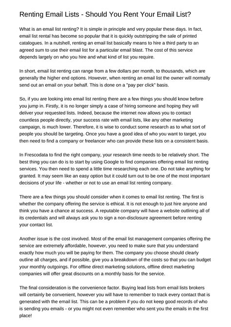 Renting Email Lists Should You Rent Your Email Listxpmkv.pdf.pdf | DocDroid