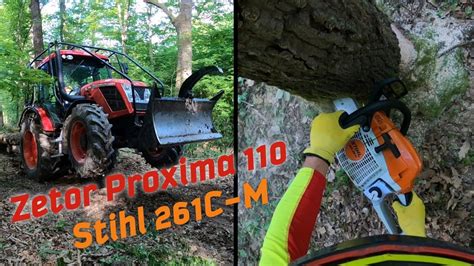 Ťažba dreva s Stihl ms 261 C M Traktor Zetor Proxima 110 plus Amles