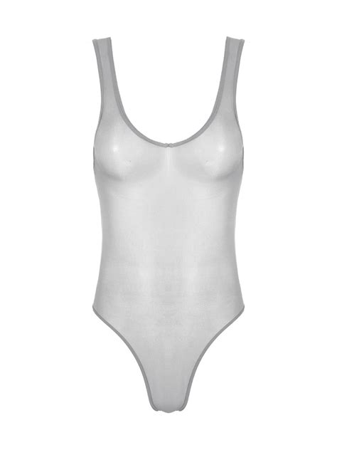 Womens Stretch See Through Bodysuit High Cut Leotard Babydoll Nightwear Lingerie Ebay