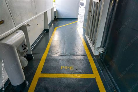 Safety Walkway On Ships Deck Yellow Line Walkway Guided Walkway On