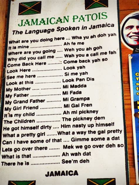 These Jamaican Terms Are A Few Words Of The Jamaican Patwah Language