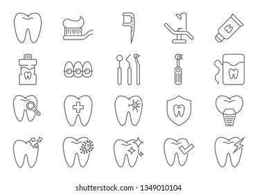 Dental Icons Set Dental Related Vector Stock Vector Royalty Free