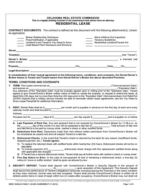 Oklahoma Rent and Lease Template - Free Templates in PDF, Word, Excel ...