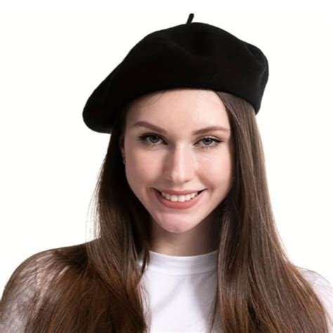 Beret Damski Francuski Z Antenk Stylowy Klasyczny Czarny Premium