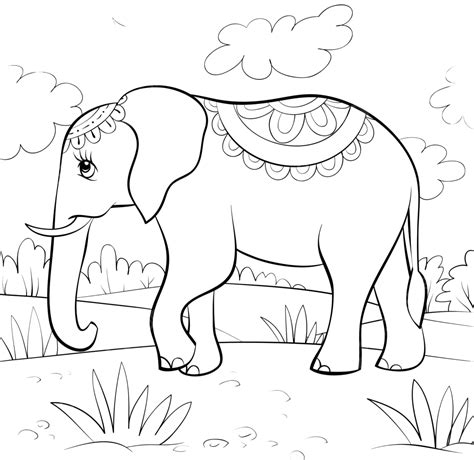 Dibujo De Una Relajante Página Para Colorear Con Linda Imagen Elefante Un Libro Niños Vector Png