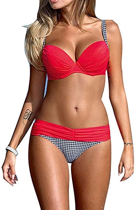 Women Color Block Bikini Swimsuit Two Pieces WF Shopping