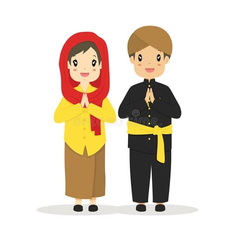 Cute Couple Wearing Padang Indonesia Traditional Dress Vector Stock